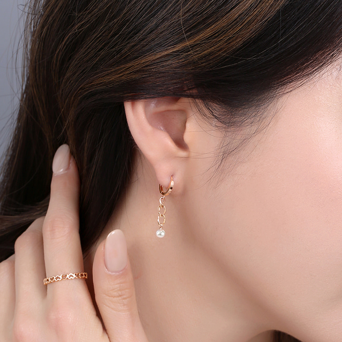 14K/18K 비쥬팝 체인 진주 드롭 원터치 귀걸이 16156,14K,18K,jewelry